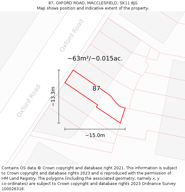 87, OXFORD ROAD, MACCLESFIELD, SK11 8JG: Plot and title map