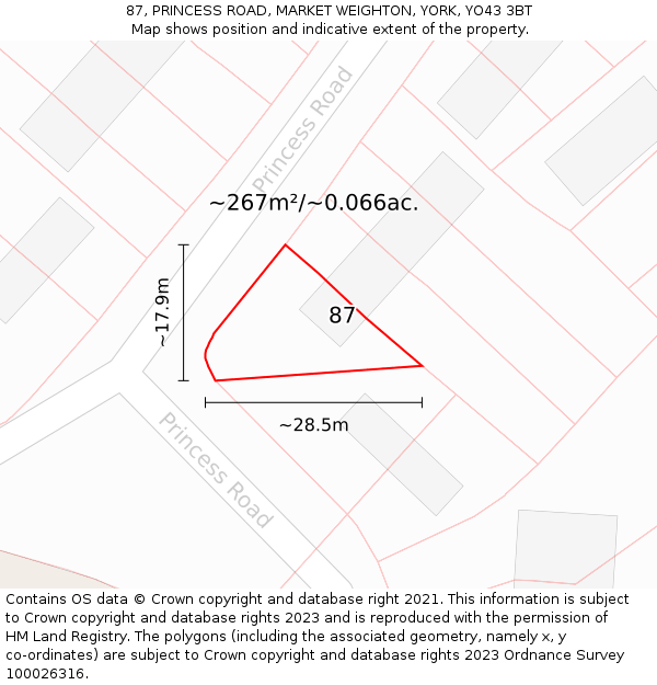87, PRINCESS ROAD, MARKET WEIGHTON, YORK, YO43 3BT: Plot and title map