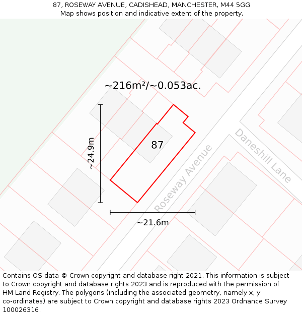 87, ROSEWAY AVENUE, CADISHEAD, MANCHESTER, M44 5GG: Plot and title map