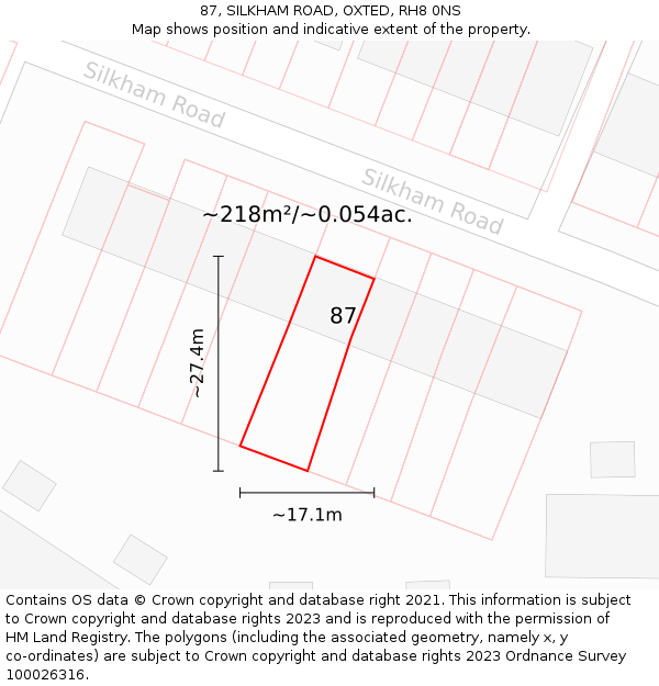 87, SILKHAM ROAD, OXTED, RH8 0NS: Plot and title map