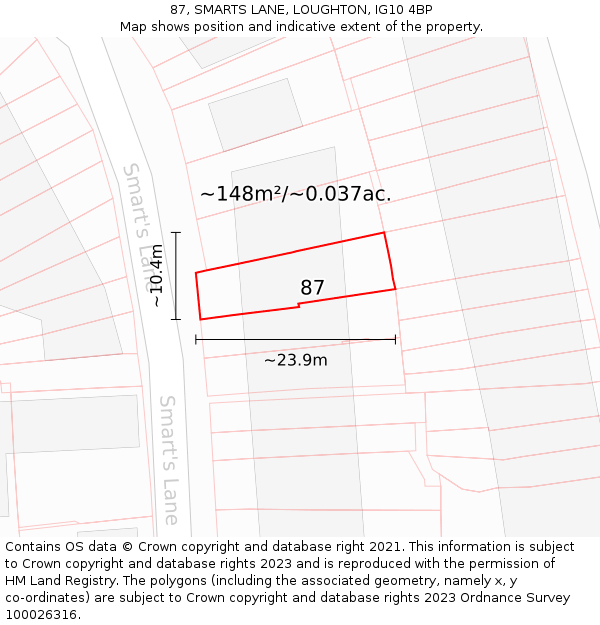 87, SMARTS LANE, LOUGHTON, IG10 4BP: Plot and title map