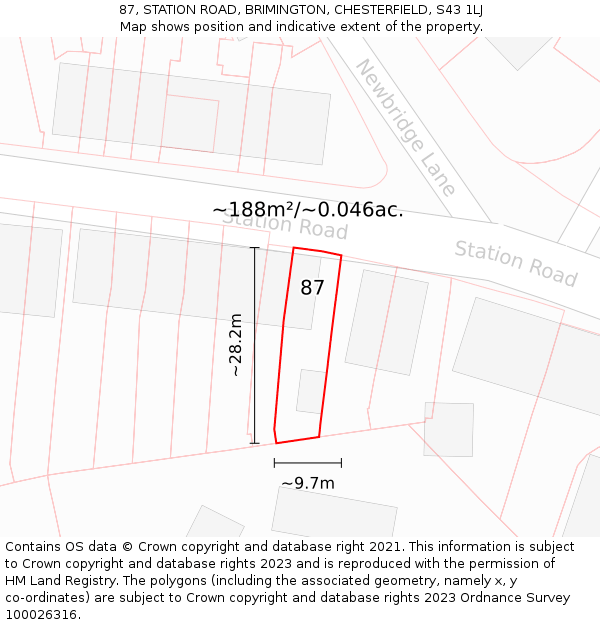 87, STATION ROAD, BRIMINGTON, CHESTERFIELD, S43 1LJ: Plot and title map