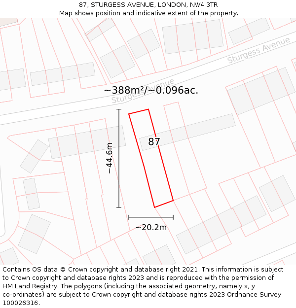 87, STURGESS AVENUE, LONDON, NW4 3TR: Plot and title map