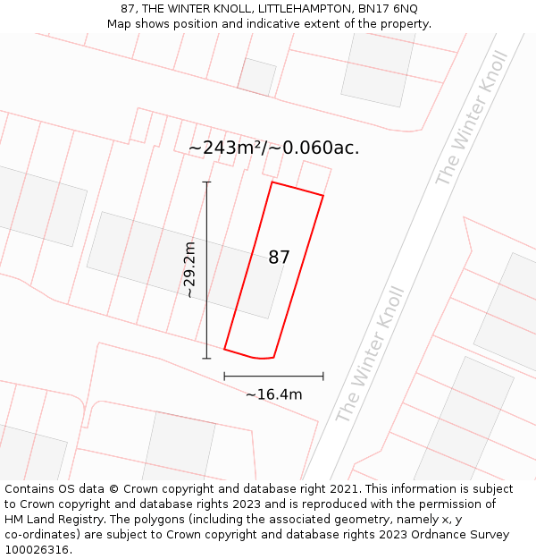 87, THE WINTER KNOLL, LITTLEHAMPTON, BN17 6NQ: Plot and title map