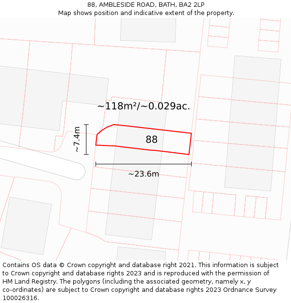 88, AMBLESIDE ROAD, BATH, BA2 2LP: Plot and title map