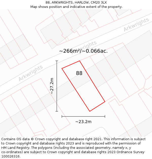 88, ARKWRIGHTS, HARLOW, CM20 3LX: Plot and title map