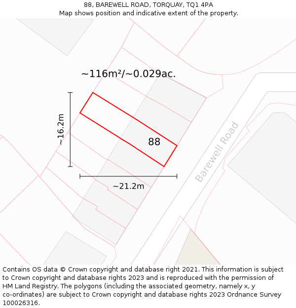 88, BAREWELL ROAD, TORQUAY, TQ1 4PA: Plot and title map