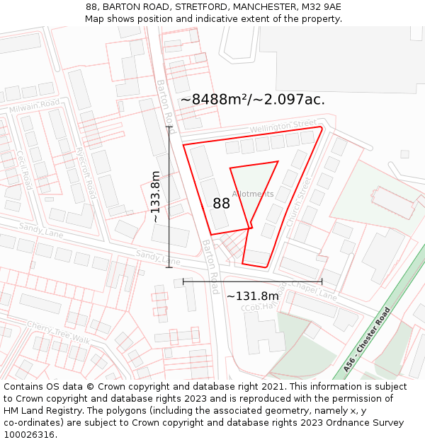 88, BARTON ROAD, STRETFORD, MANCHESTER, M32 9AE: Plot and title map