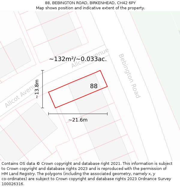 88, BEBINGTON ROAD, BIRKENHEAD, CH42 6PY: Plot and title map
