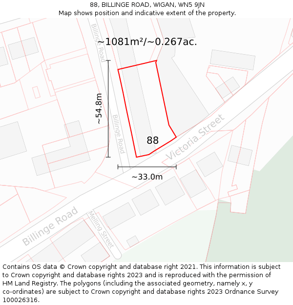 88, BILLINGE ROAD, WIGAN, WN5 9JN: Plot and title map