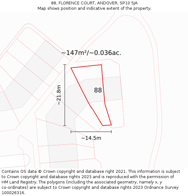 88, FLORENCE COURT, ANDOVER, SP10 5JA: Plot and title map