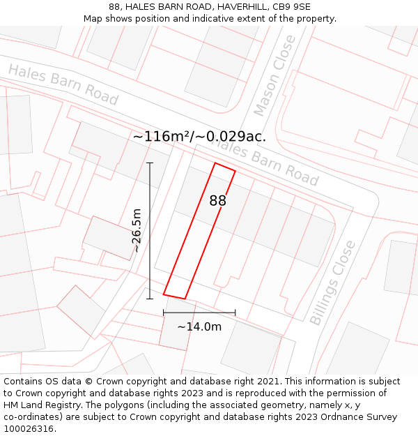 88, HALES BARN ROAD, HAVERHILL, CB9 9SE: Plot and title map