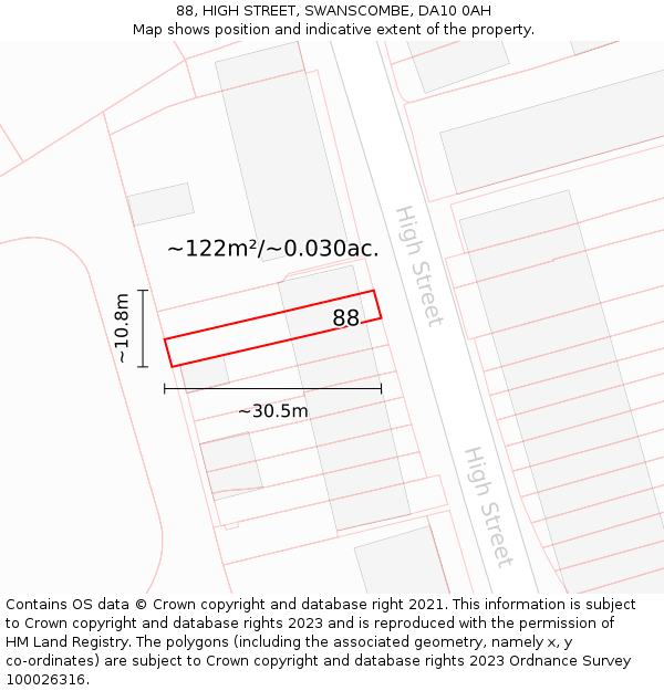 88, HIGH STREET, SWANSCOMBE, DA10 0AH: Plot and title map