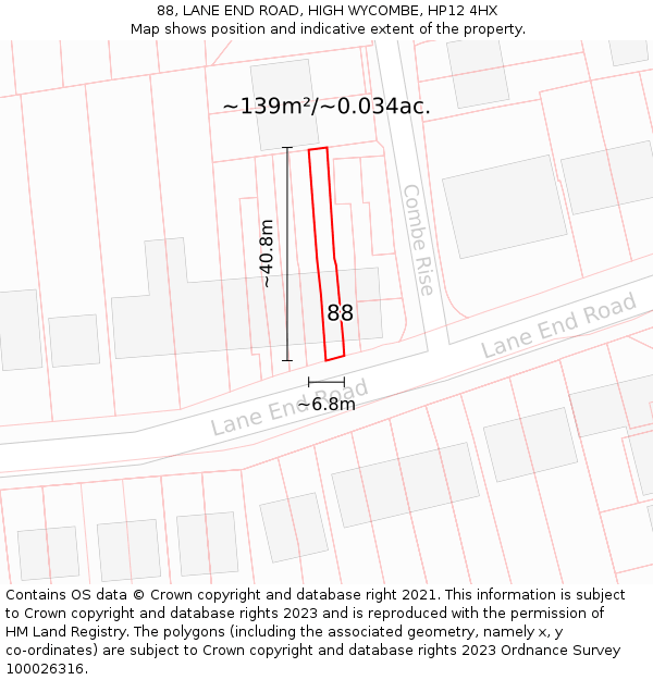 88, LANE END ROAD, HIGH WYCOMBE, HP12 4HX: Plot and title map