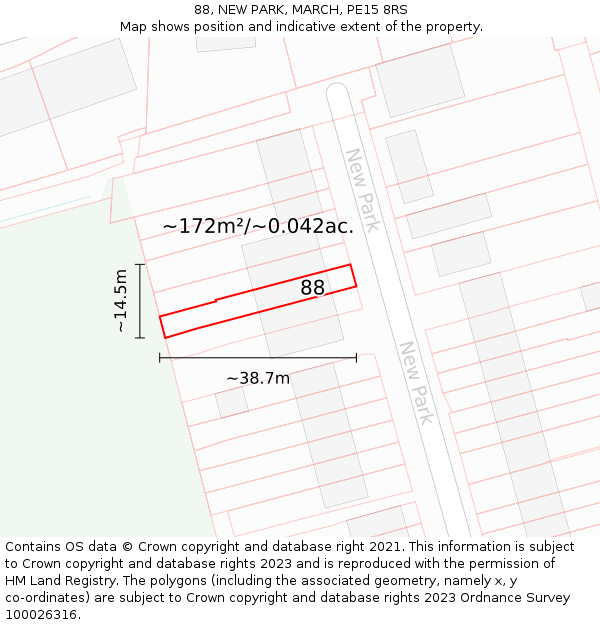 88, NEW PARK, MARCH, PE15 8RS: Plot and title map