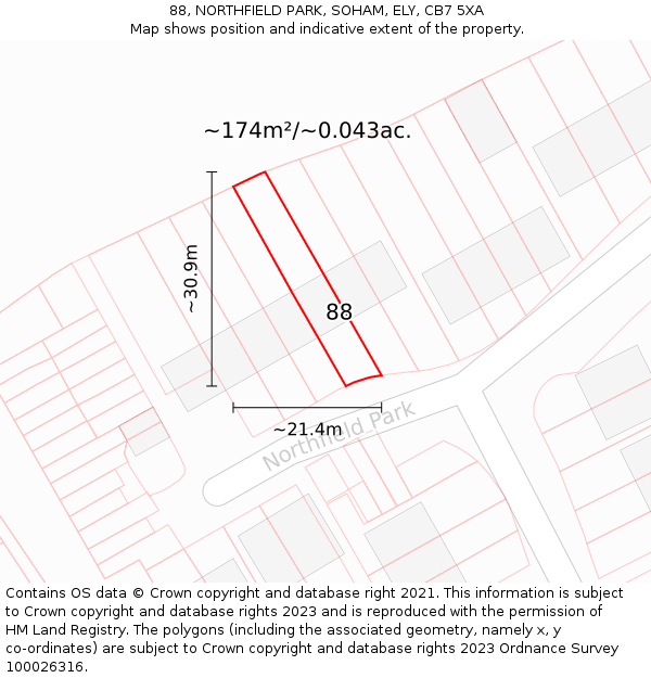 88, NORTHFIELD PARK, SOHAM, ELY, CB7 5XA: Plot and title map