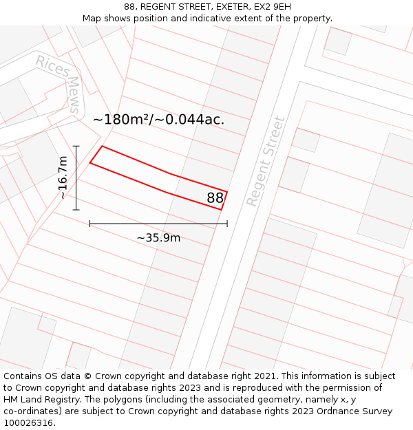 88, REGENT STREET, EXETER, EX2 9EH: Plot and title map