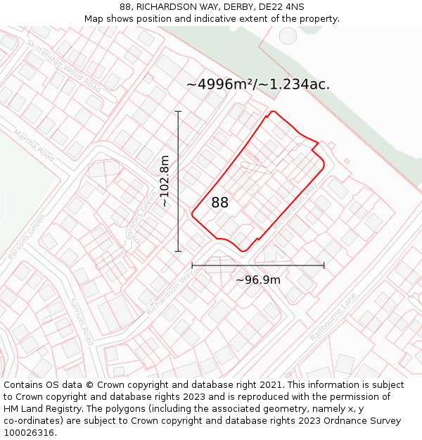 88, RICHARDSON WAY, DERBY, DE22 4NS: Plot and title map