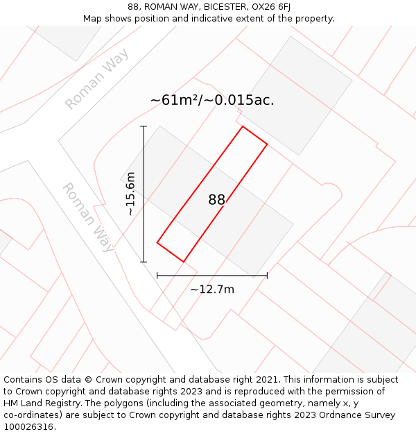 88, ROMAN WAY, BICESTER, OX26 6FJ: Plot and title map