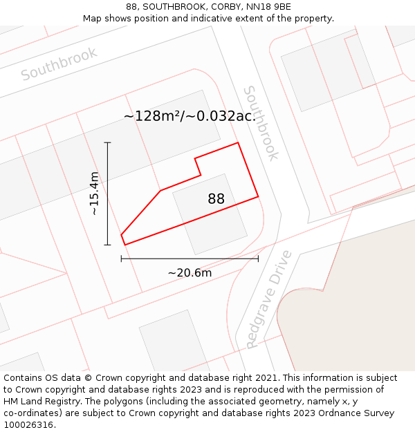 88, SOUTHBROOK, CORBY, NN18 9BE: Plot and title map