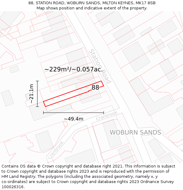88, STATION ROAD, WOBURN SANDS, MILTON KEYNES, MK17 8SB: Plot and title map