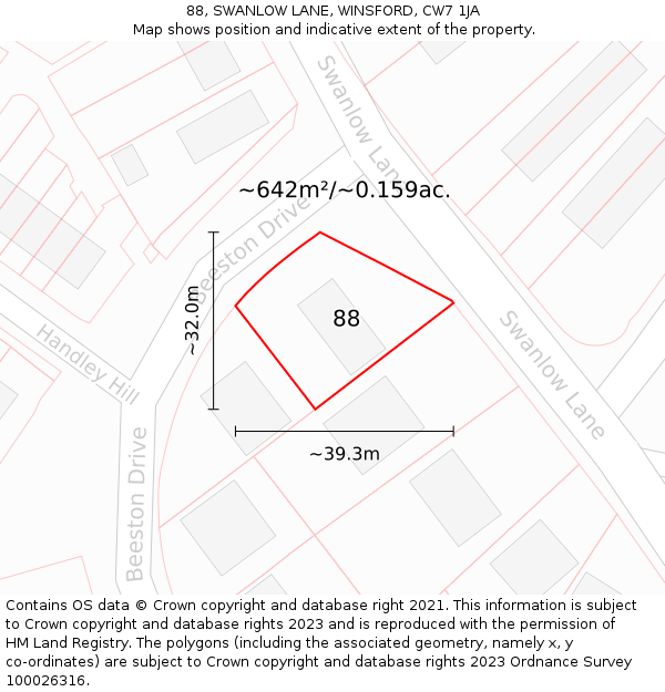 88, SWANLOW LANE, WINSFORD, CW7 1JA: Plot and title map