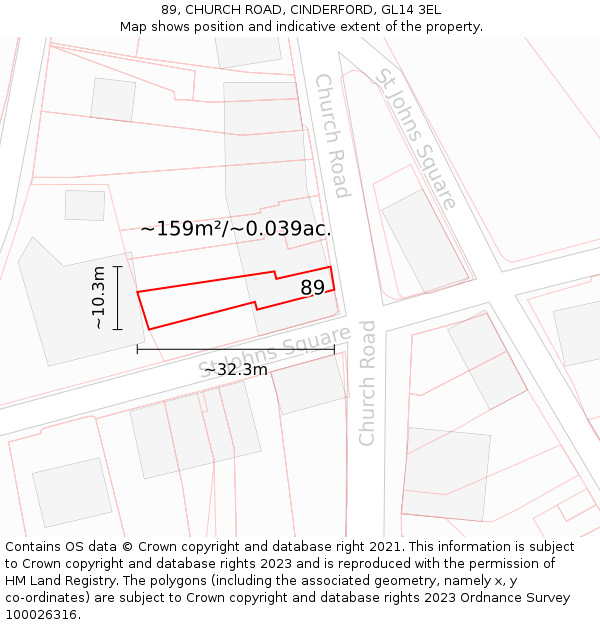 89, CHURCH ROAD, CINDERFORD, GL14 3EL: Plot and title map