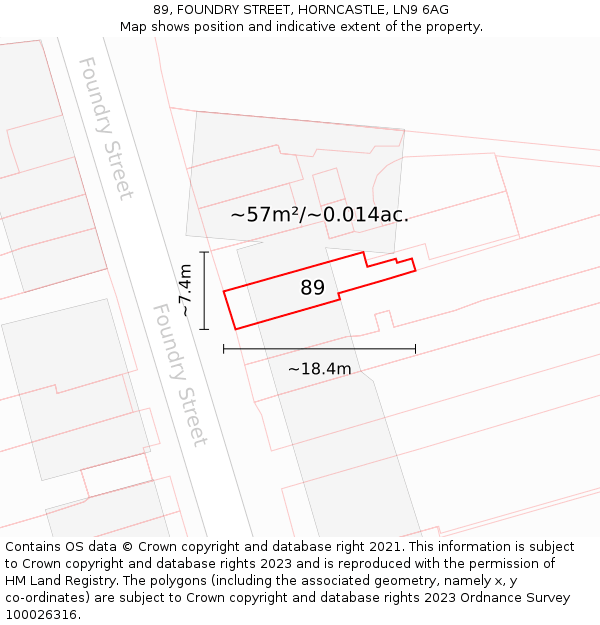 89, FOUNDRY STREET, HORNCASTLE, LN9 6AG: Plot and title map