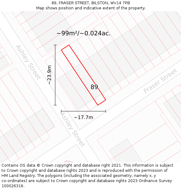 89, FRASER STREET, BILSTON, WV14 7PB: Plot and title map