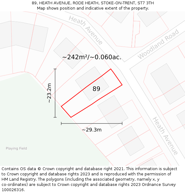 89, HEATH AVENUE, RODE HEATH, STOKE-ON-TRENT, ST7 3TH: Plot and title map