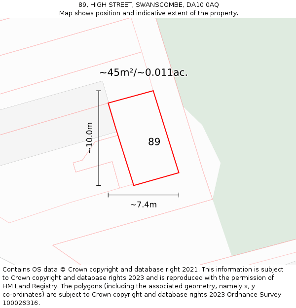 89, HIGH STREET, SWANSCOMBE, DA10 0AQ: Plot and title map