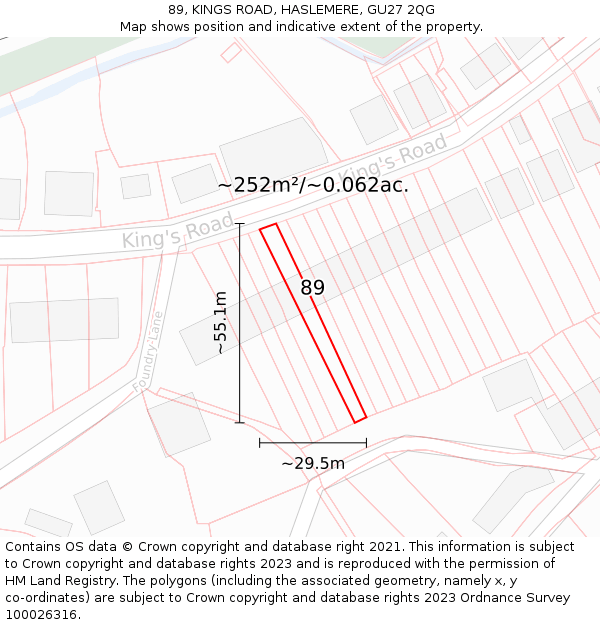 89, KINGS ROAD, HASLEMERE, GU27 2QG: Plot and title map