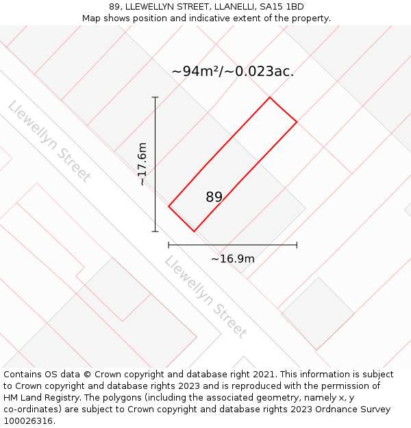 89, LLEWELLYN STREET, LLANELLI, SA15 1BD: Plot and title map