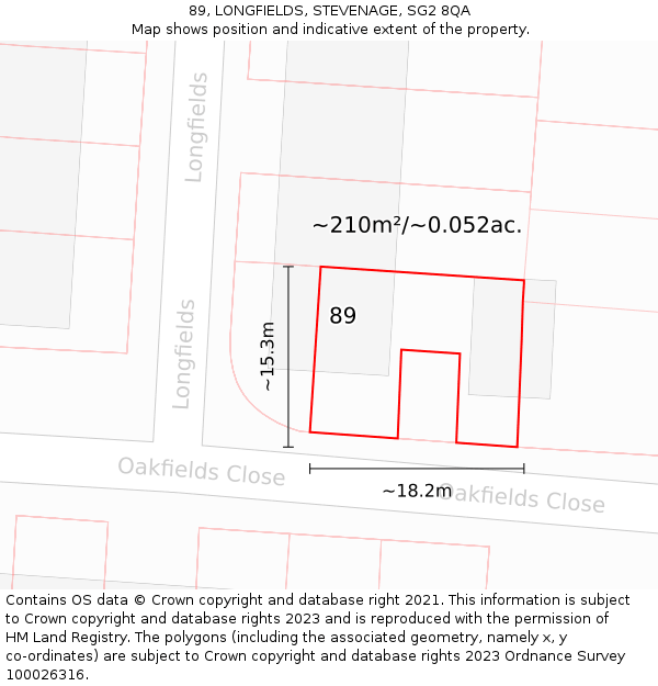 89, LONGFIELDS, STEVENAGE, SG2 8QA: Plot and title map