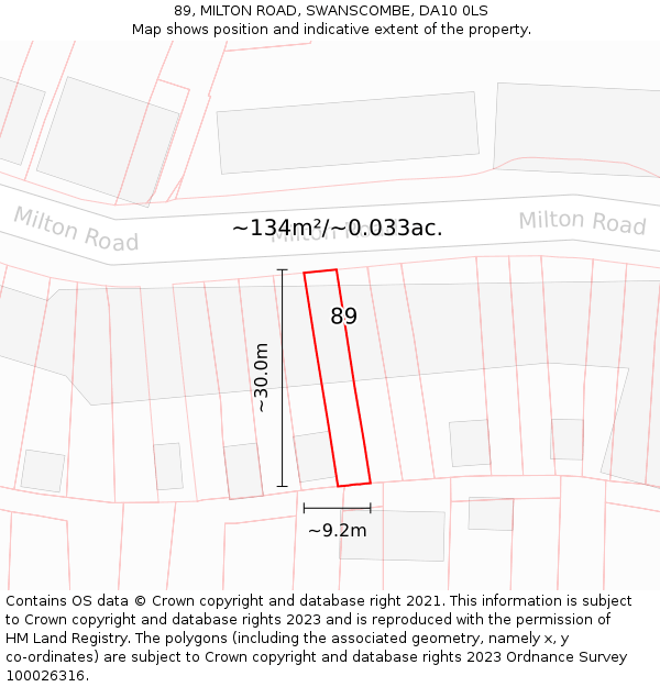 89, MILTON ROAD, SWANSCOMBE, DA10 0LS: Plot and title map