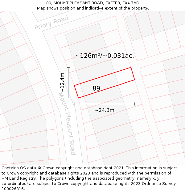 89, MOUNT PLEASANT ROAD, EXETER, EX4 7AD: Plot and title map