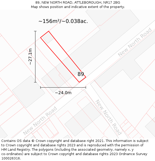 89, NEW NORTH ROAD, ATTLEBOROUGH, NR17 2BG: Plot and title map