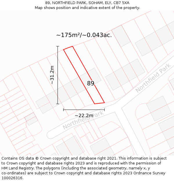 89, NORTHFIELD PARK, SOHAM, ELY, CB7 5XA: Plot and title map