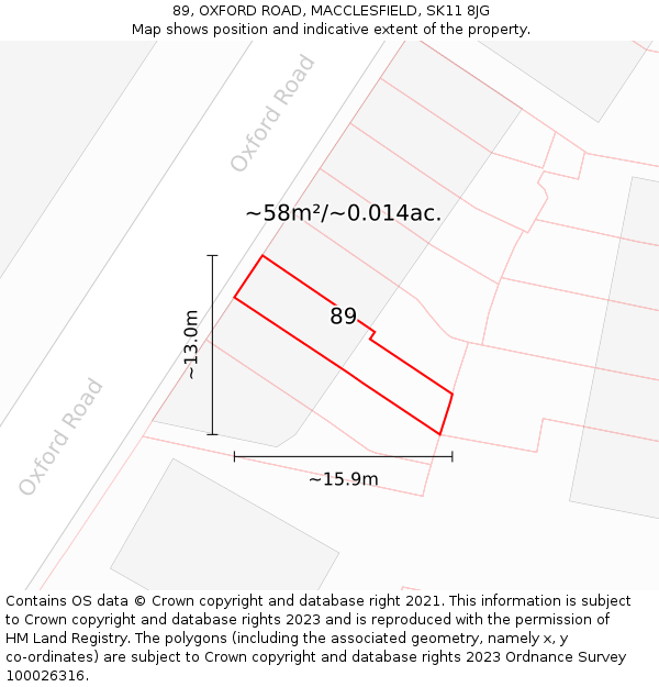 89, OXFORD ROAD, MACCLESFIELD, SK11 8JG: Plot and title map