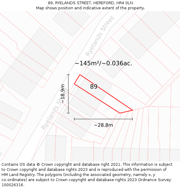 89, RYELANDS STREET, HEREFORD, HR4 0LN: Plot and title map