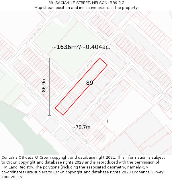 89, SACKVILLE STREET, NELSON, BB9 0JG: Plot and title map