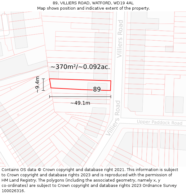 89, VILLIERS ROAD, WATFORD, WD19 4AL: Plot and title map