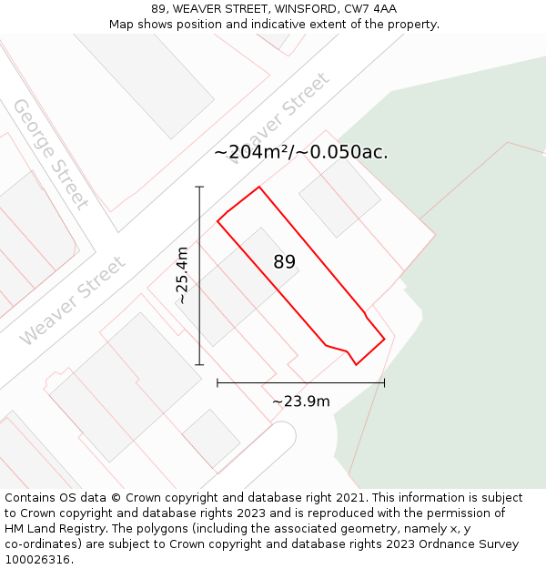 89, WEAVER STREET, WINSFORD, CW7 4AA: Plot and title map