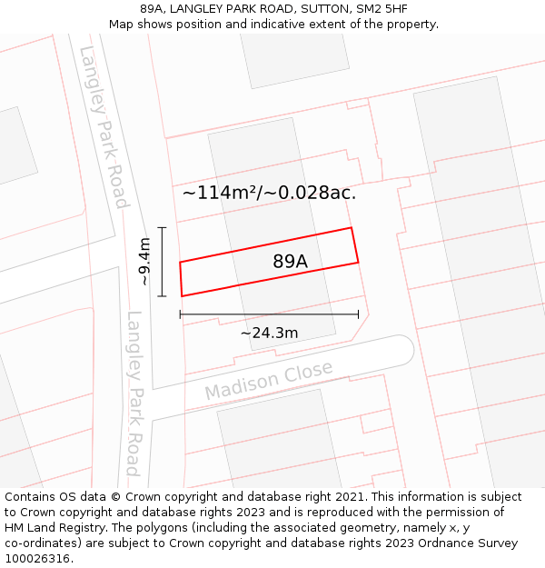 89A, LANGLEY PARK ROAD, SUTTON, SM2 5HF: Plot and title map