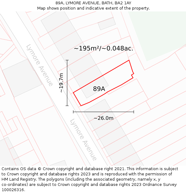 89A, LYMORE AVENUE, BATH, BA2 1AY: Plot and title map