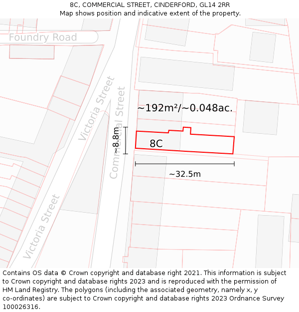 8C, COMMERCIAL STREET, CINDERFORD, GL14 2RR: Plot and title map