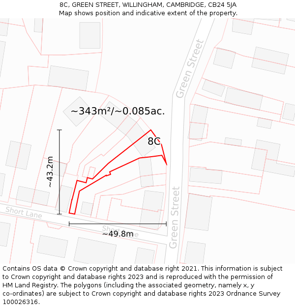 8C, GREEN STREET, WILLINGHAM, CAMBRIDGE, CB24 5JA: Plot and title map