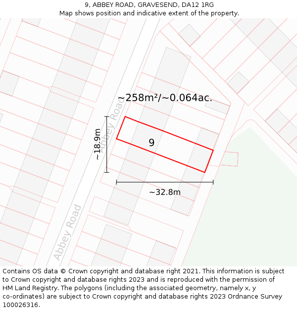 9, ABBEY ROAD, GRAVESEND, DA12 1RG: Plot and title map