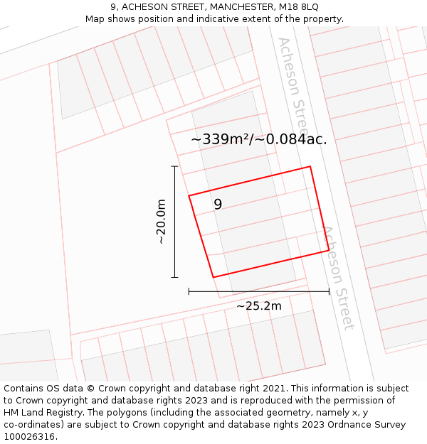 9, ACHESON STREET, MANCHESTER, M18 8LQ: Plot and title map