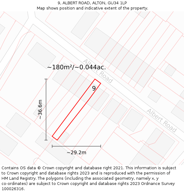 9, ALBERT ROAD, ALTON, GU34 1LP: Plot and title map